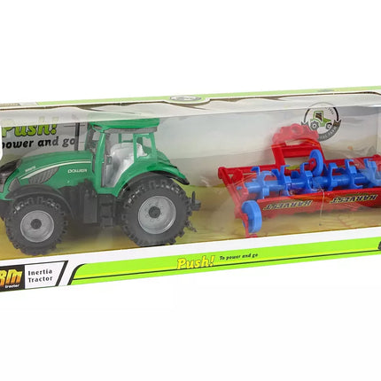 Traktorius su plūgu, frikcinis variklis, raudonas