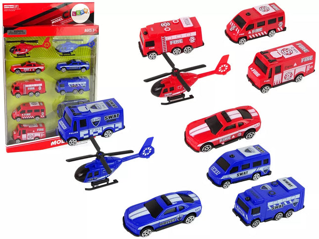 10 „Resorcery“ gelbėjimo transporto priemonių rinkinys: policija, ugniagesių brigada