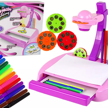 Projektoriaus piešimo stalas rožinis su labirinto stalčiumi