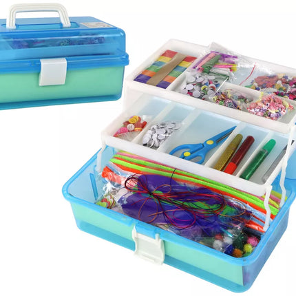 Mėlynas išplečiamas lagaminų rinkinys, meniškas, kūrybiškas, plastikinis "pasidaryk pats"