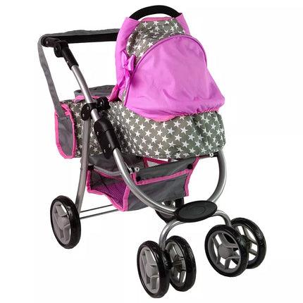 Vaikiškas lėlių vežimėlis 2-in-1 nešiojama tašė rožinės žvaigždės