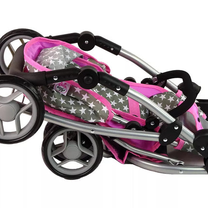 Vaikiškas lėlių vežimėlis 2-in-1 nešiojama tašė rožinės žvaigždės