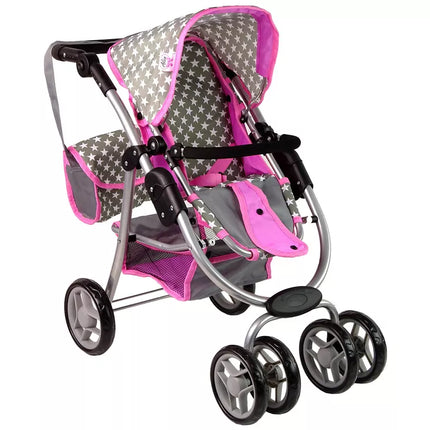 Vaikiškas lėlių vežimėlis 2-in-1 nešiojama tašė rožinės žvaigždės