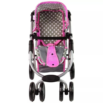 Vaikiškas lėlių vežimėlis 2-in-1 nešiojama tašė rožinės žvaigždės