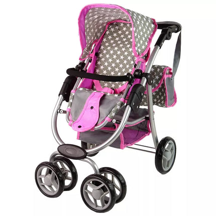 Vaikiškas lėlių vežimėlis 2-in-1 nešiojama tašė rožinės žvaigždės
