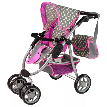 Vaikiškas lėlių vežimėlis 2-in-1 nešiojama tašė rožinės žvaigždės