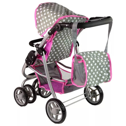 Vaikiškas lėlių vežimėlis 2-in-1 nešiojama tašė rožinės žvaigždės