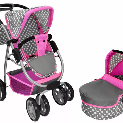 Vaikiškas lėlių vežimėlis 2-in-1 nešiojama tašė rožinės žvaigždės