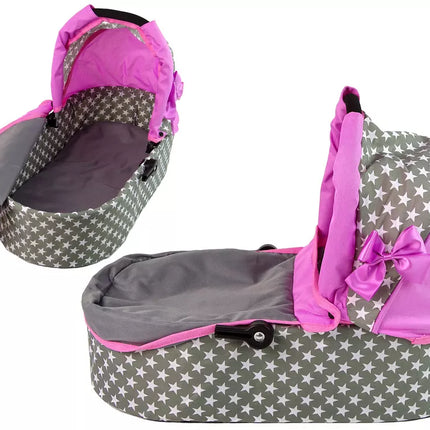 Vaikiškas lėlių vežimėlis 2-in-1 nešiojama tašė rožinės žvaigždės