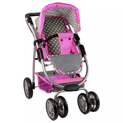 Vaikiškas lėlių vežimėlis 2-in-1 nešiojama tašė rožinės žvaigždės