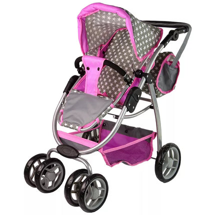 Vaikiškas lėlių vežimėlis 2-in-1 nešiojama tašė rožinės žvaigždės