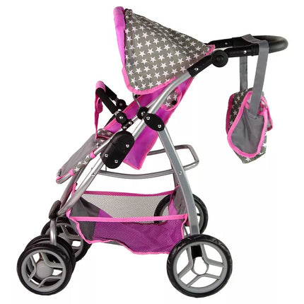 Vaikiškas lėlių vežimėlis 2-in-1 nešiojama tašė rožinės žvaigždės