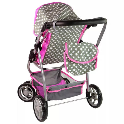 Vaikiškas lėlių vežimėlis 2-in-1 nešiojama tašė rožinės žvaigždės