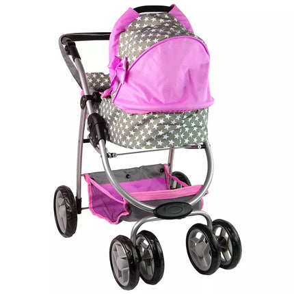 Vaikiškas lėlių vežimėlis 2-in-1 nešiojama tašė rožinės žvaigždės