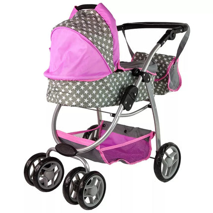 Vaikiškas lėlių vežimėlis 2-in-1 nešiojama tašė rožinės žvaigždės