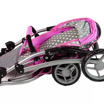 Vaikiškas lėlių vežimėlis 2-in-1 nešiojama tašė rožinės žvaigždės