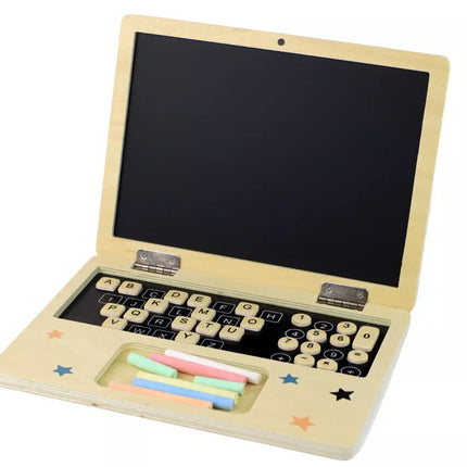 Medinė lenta-nešiojamas kompiuteris-kreida