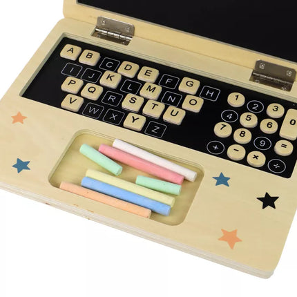 Medinė lenta-nešiojamas kompiuteris-kreida