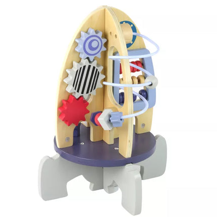 Medinis raketės formos žaislas su karoliukais ir krumpliaračiais