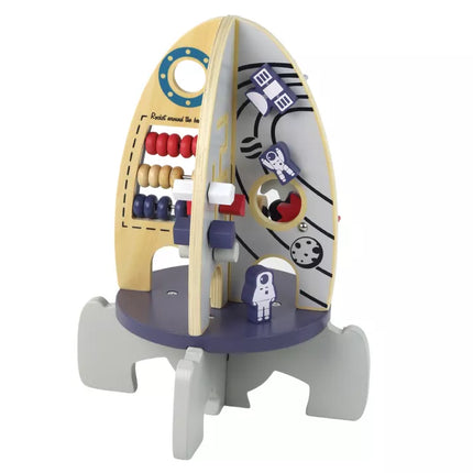 Medinis raketės formos žaislas su karoliukais ir krumpliaračiais