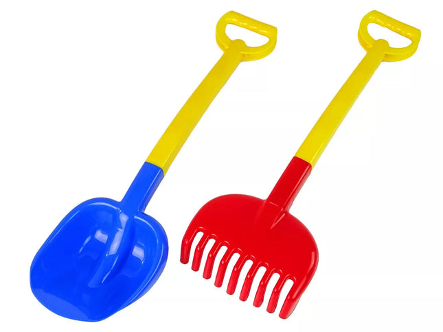 Dideli dviejų spalvų kastuvo ir grėblio smėlio rinkinys