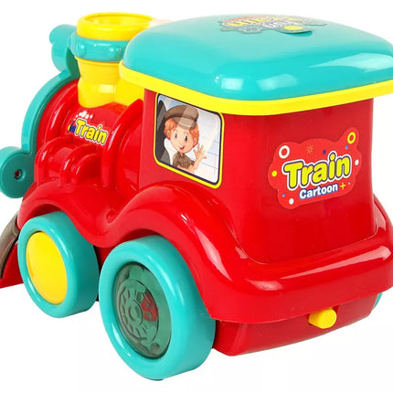 Muilo burbulų lokomotyvas važiuoja su šviesomis ir garsais