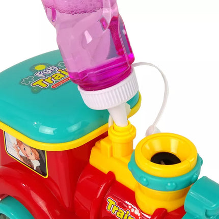 Muilo burbulų lokomotyvas važiuoja su šviesomis ir garsais