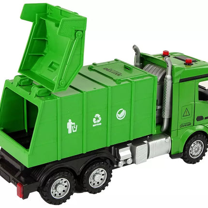 Žalias nuotoliniu būdu valdomas šiukšliavežis nuotolinio valdymo pultas 2.4G šviesos garsas