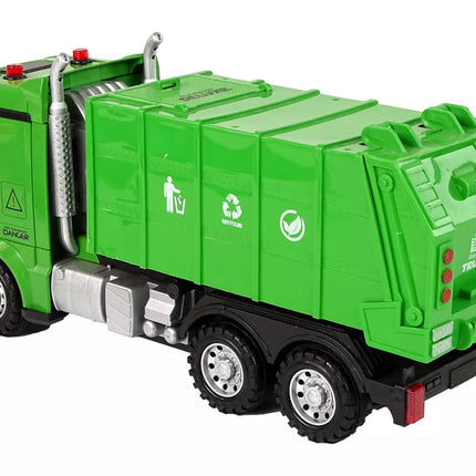 Žalias nuotoliniu būdu valdomas šiukšliavežis nuotolinio valdymo pultas 2.4G šviesos garsas