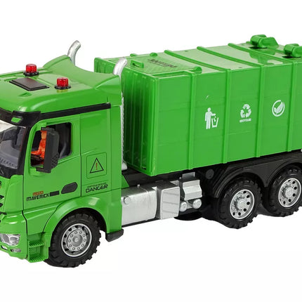 Žalias nuotoliniu būdu valdomas šiukšliavežis nuotolinio valdymo pultas 2.4G šviesos garsas