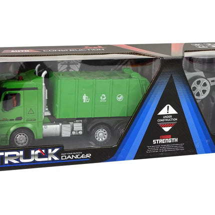 Žalias nuotoliniu būdu valdomas šiukšliavežis nuotolinio valdymo pultas 2.4G šviesos garsas