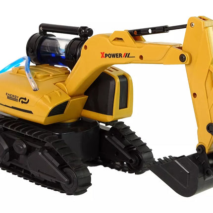 Didelis nuotoliniu būdu valdomas geltonas vikšrinis ekskavatorius