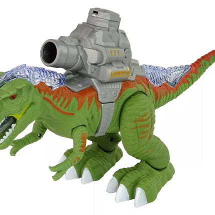 Dinozauras su katapulta vaikšto šaudo žaliai