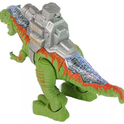 Dinozauras su katapulta vaikšto šaudo žaliai