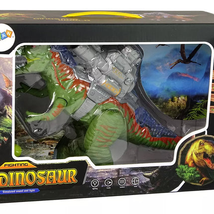 Dinozauras su katapulta vaikšto šaudo žaliai