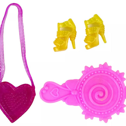 Lėlė ilgais plaukais su piešiniu ant suknelės