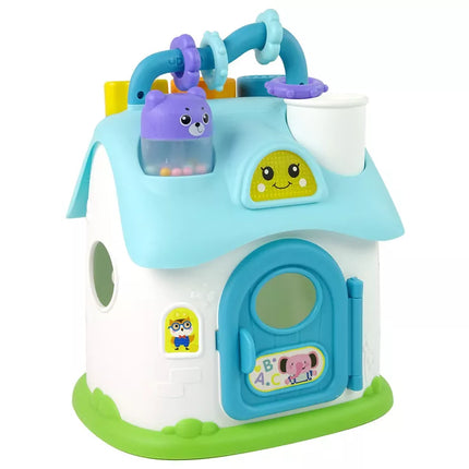 Edukacinis rūšiavimo namelis su mėlynais kaladėlėmis.