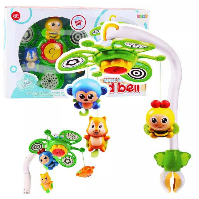 Muzikinis lovytės mobilis su gyvūnėlių pakabukais 2 viename