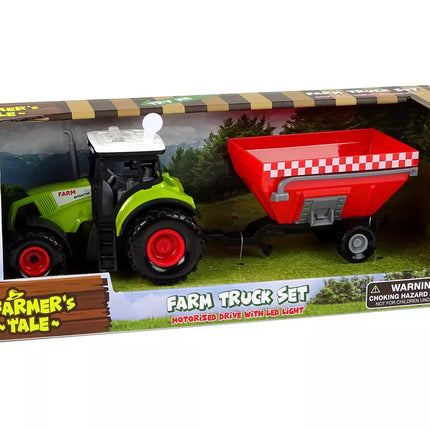 Traktorius su prikabinama grūdų priekaba, garsinis, žalias