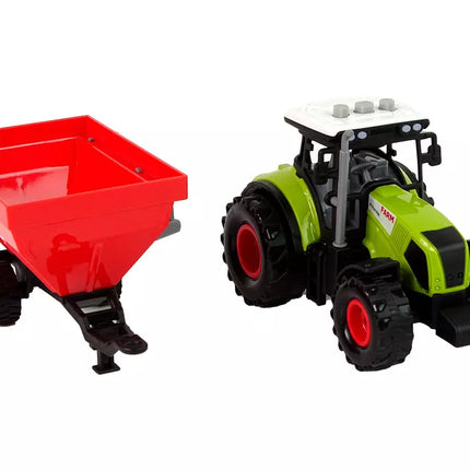 Traktorius su prikabinama grūdų priekaba, garsinis, žalias