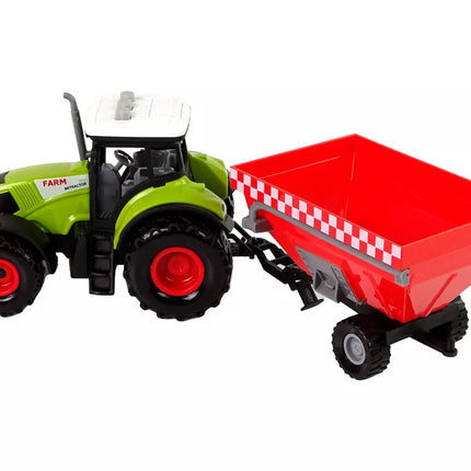 Traktorius su prikabinama grūdų priekaba, garsinis, žalias