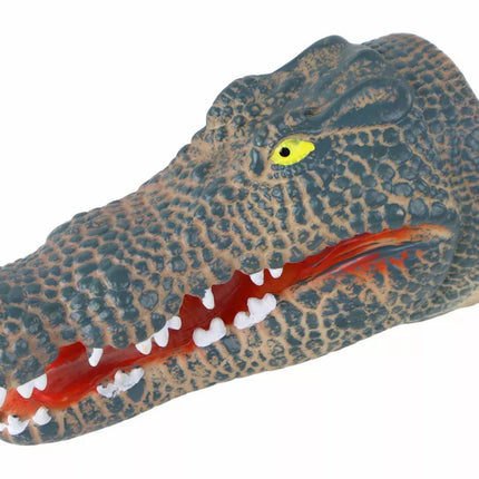 Krokodilo gyvūno lėlė ant rankos, pilka