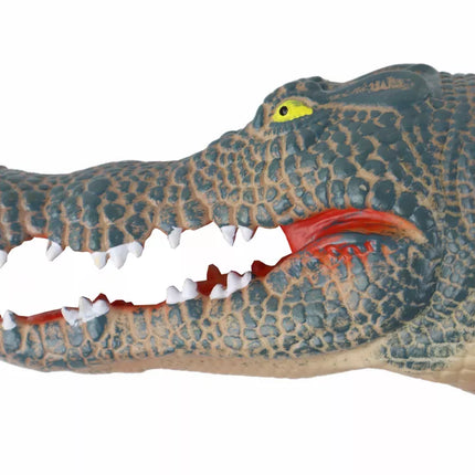 Krokodilo gyvūno lėlė ant rankos, pilka