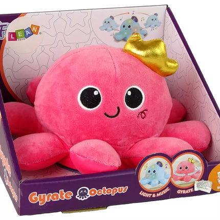 Mascot aštuonkojis šviečia rožine spalva, skleidžia garsus