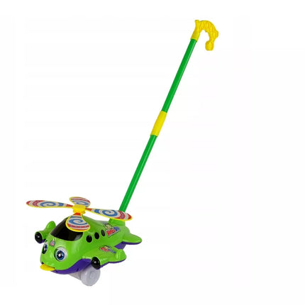 Žaislinis lėktuvas su stūmimo lazdele, varpelio žalumo