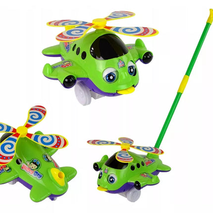 Žaislinis lėktuvas su stūmimo lazdele, varpelio žalumo