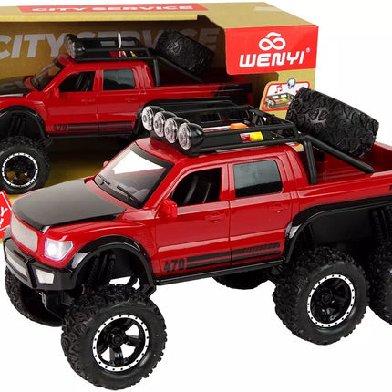 Visureigis automobilis su frikciniu varikliu, dideli ratai 1:16, raudonas