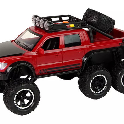 Visureigis automobilis su frikciniu varikliu, dideli ratai 1:16, raudonas