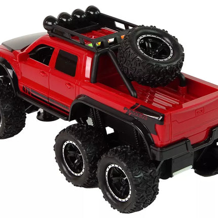 Visureigis automobilis su frikciniu varikliu, dideli ratai 1:16, raudonas