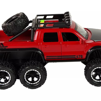 Visureigis automobilis su frikciniu varikliu, dideli ratai 1:16, raudonas